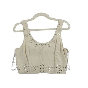 Midnight Sky Crop Top Womens Size Large Cream Linen Blend Smocked